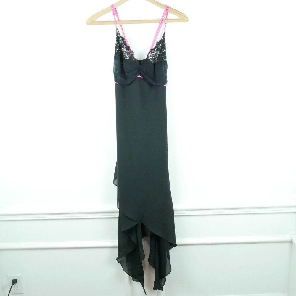 Victoria's‎ Secret Collection M Slipdress Black Sheer Lace Y2K Asymmetric Fairy